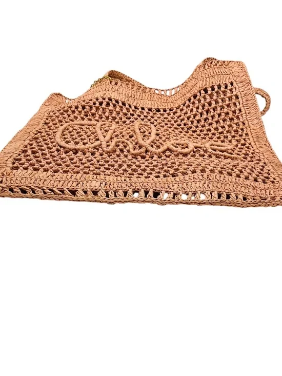 CHLOE SUMMERY BEIGE SUMMER BANANA LOGO RAFFIA CROCHET TOTE BAG - Picture 4 of 16
